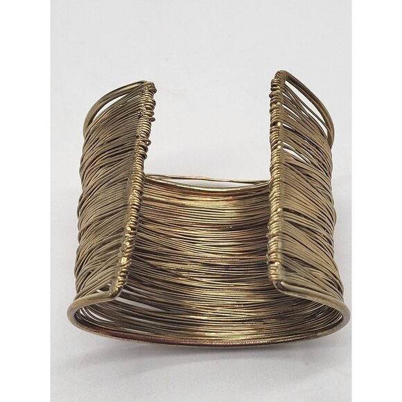 Gold Tone Multi Wire Wide Wrap Cuff Bracelet Boho Bold - Picture 5 of 10